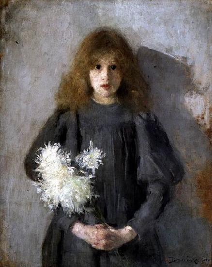 Olga Boznanska Girl with chrysanthemums oil painting picture